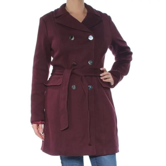 INC International Concepts Belted Trench Coat Double-Breasted Burgundy Size S - Picture 1 of 10